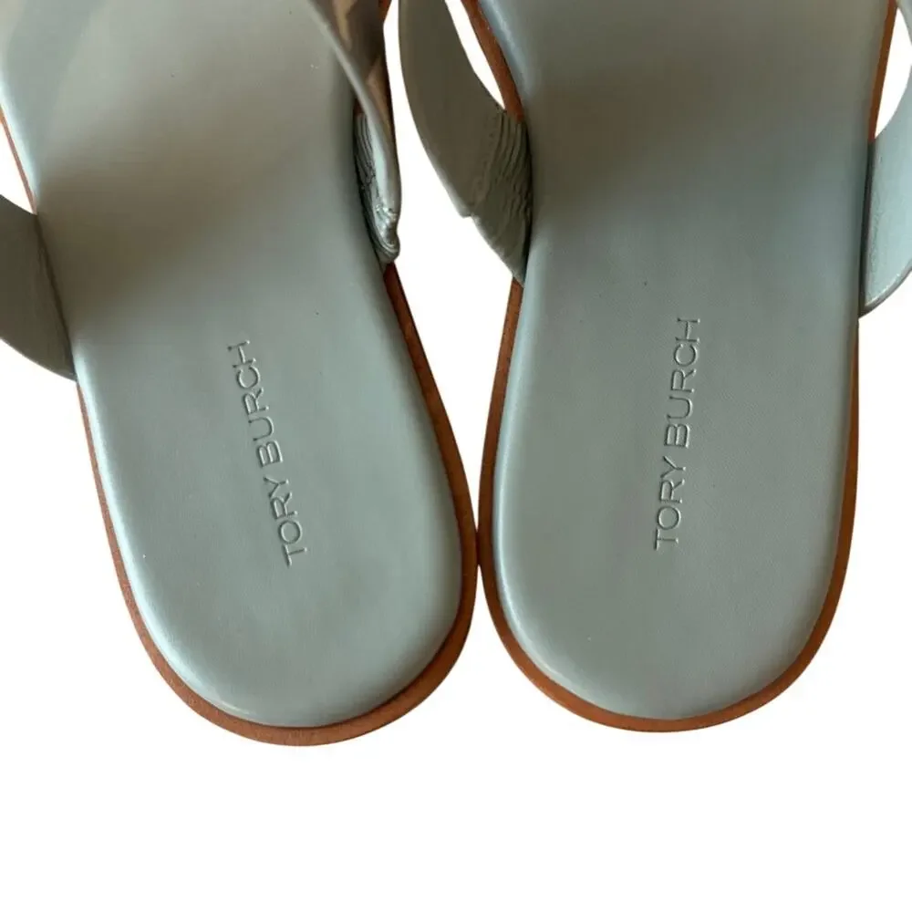 Tory Burch Mini Everly Geometric‎ Blue Grey Sandals Double T 7